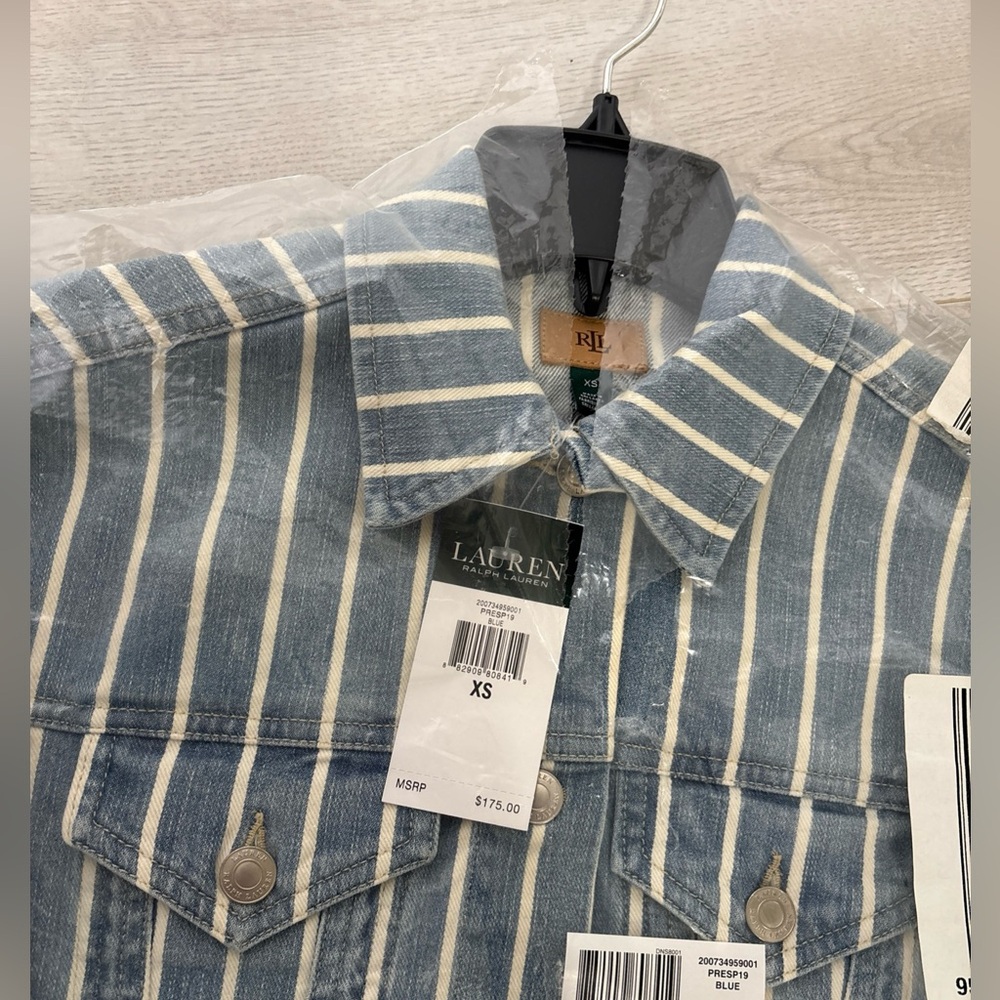 Lauren By Ralph Lauren Blue and White Striped denim Jacket Sz XS - Picture 4 of 9